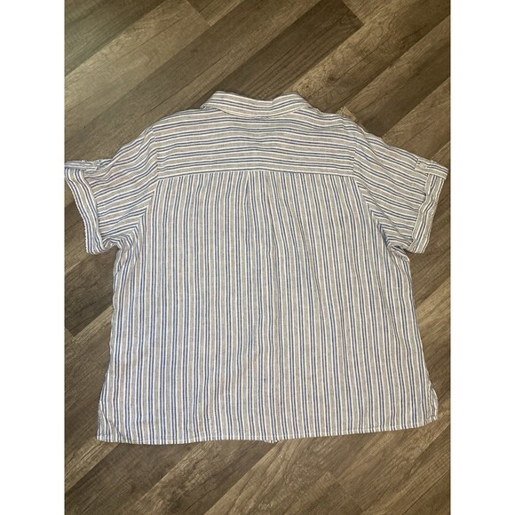 Croft & Barrow Woman Blue Linen Blend Stripes Short Sleeve Shirt Blouse XL - Picture 5 of 10